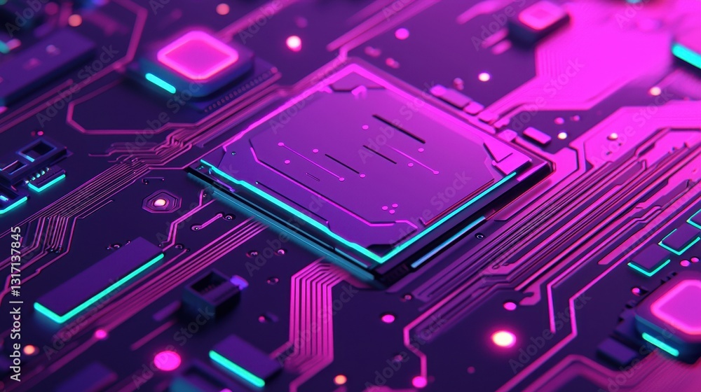 Poster abstract circuit board design with neon colors and digital patterns