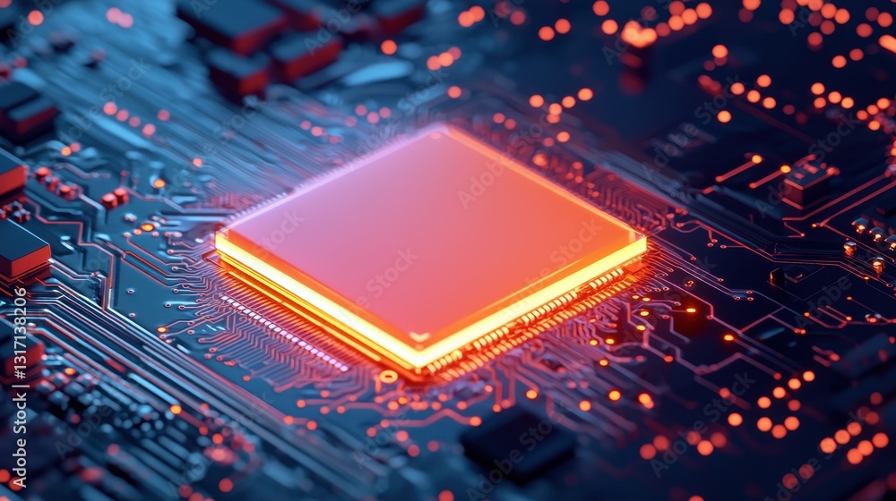 Aufkleber glowing microchip on circuit board with futuristic technology design
