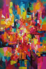 Obraz premium Vibrant Abstract Painting Exploring Order and Chaos with Bold Bright Colors