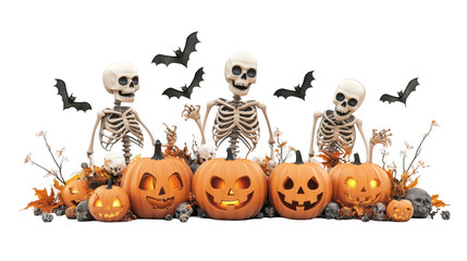 Halloween Celebration with Skeletons and Jack-o'-Lanterns Decorations