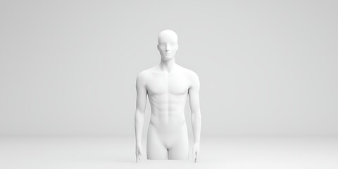 A minimalist white humanoid figure stands against a plain background, emphasizing form and simplicity in design.
