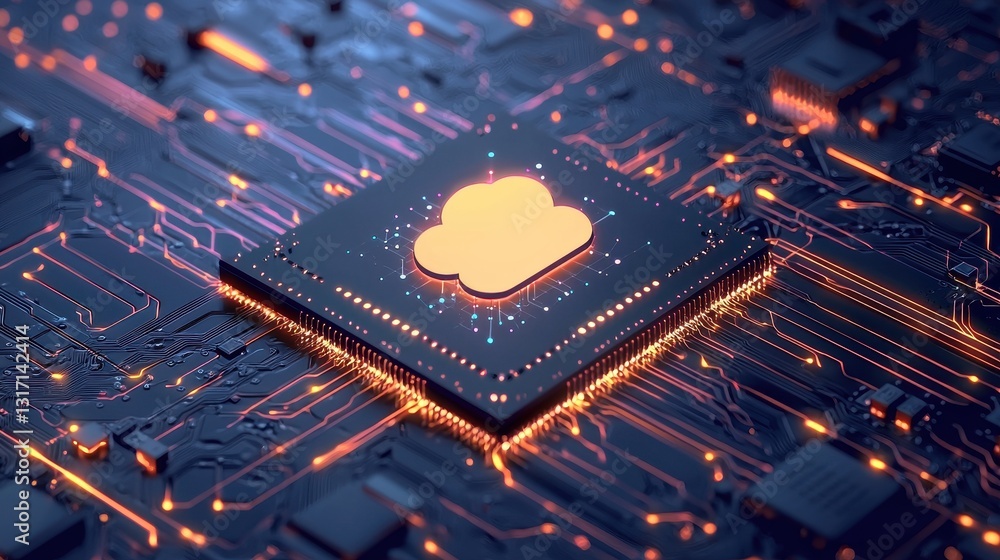 Poster digital cloud technology concept with circuit board background