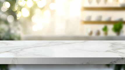 Empty White Marble Table Top With Blurred Bright Bokeh Background Interior Design Modern Luxury