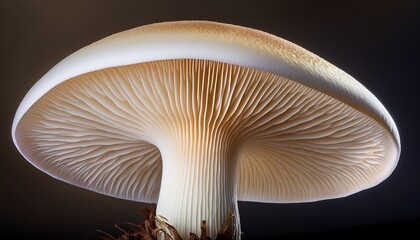a detailed mushroom with a smooth creamy cap and a sturdy white stem showcasing fine gills underneath