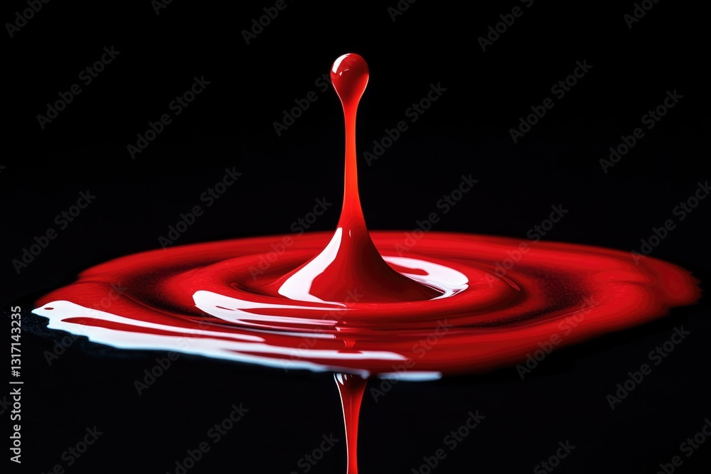 Poster a single drop of red liquid creates concentric ripples on a dark surface, a captivating display of f