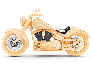 Naklejka premium Beige Custom Motorcycle with Ornate Details on White Background
