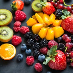 Obraz premium Fresh fruits and berries on a table.