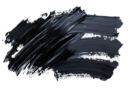 Black grunge brush strokes oil paint isolated on white or transparent background