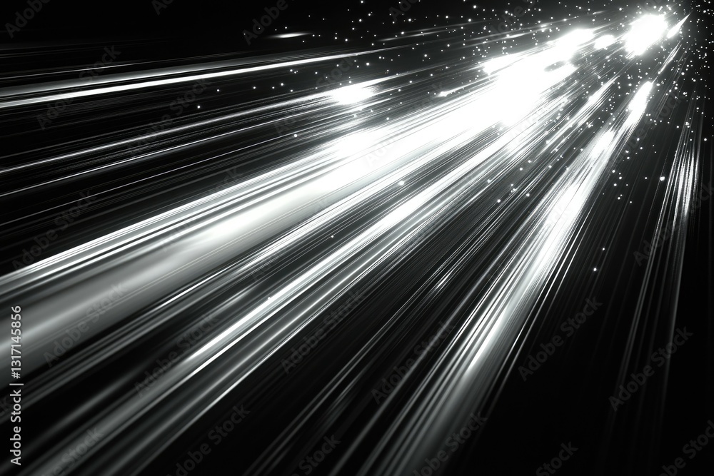 Aufkleber converging beams of light, streaking across a dark background, creating a dynamic and energetic visu