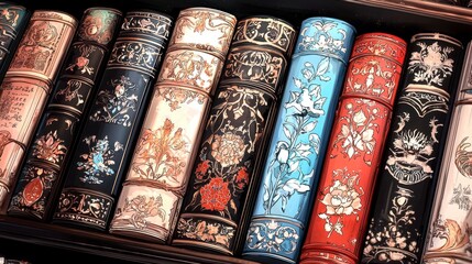 Ornate Antique Book Collection, Luxurious Vintage