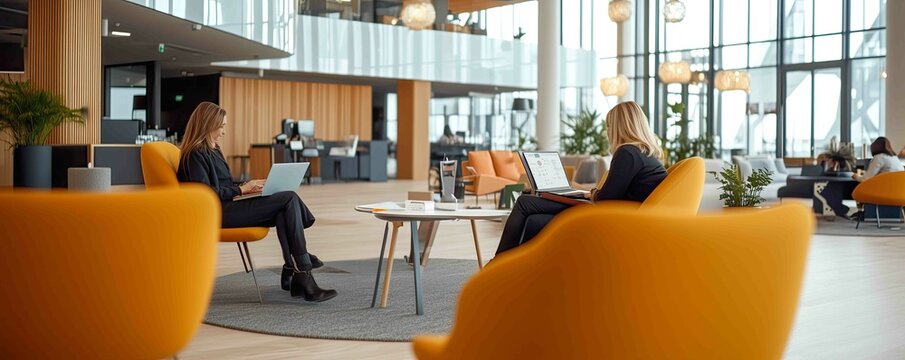 Diverse colleagues in modern office lounge - Powered by Adobe