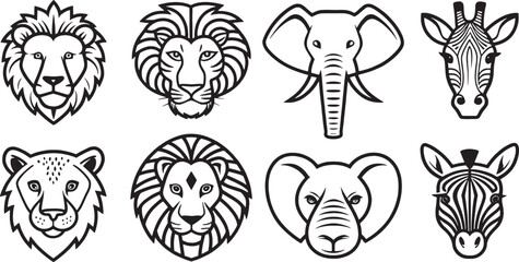 Set of Animal icon line art black icon