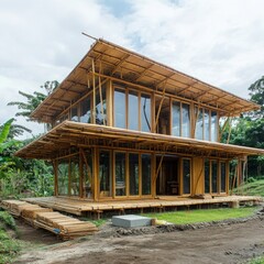 A 3D printer fabricating custom joints for bamboo-framed temporary shelters.
