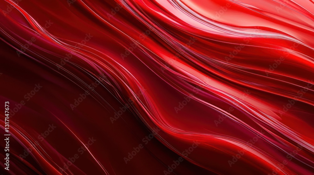 Poster abstract red wavy surface with glossy texture and reflective light