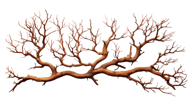 Brown Wooden Branch Rustic Home Decor, Natural Dried Element for Nature-Inspired Design, isolated on transparent background.