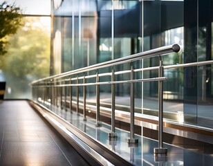 sleek stainless steel handrail enhances glass panel design