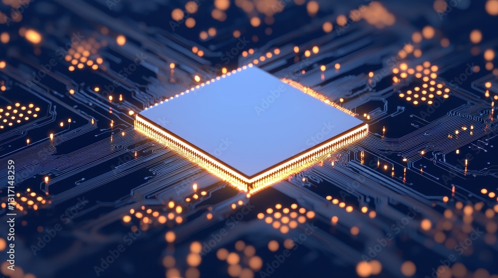 Poster modern microchip on circuit board with digital technology background