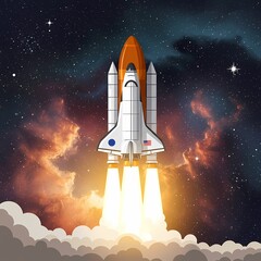 Vibrant Modern Rocket Illustration with Dynamic Motion Lines and Bright Gradients, Space Exploration Theme for Tech Websites, Posters, Educational Content – High-Quality