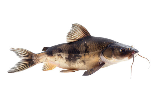 Elegant Image Of A Mystus Fish Against A White Backdrop. Close-Up, Revealing Intricate Details And Unique Features.
