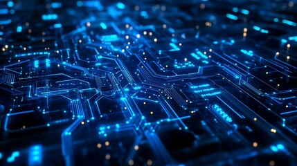 Obraz premium Abstract Digital Circuit Board Glowing Blue Lines Technology Background Futuristic