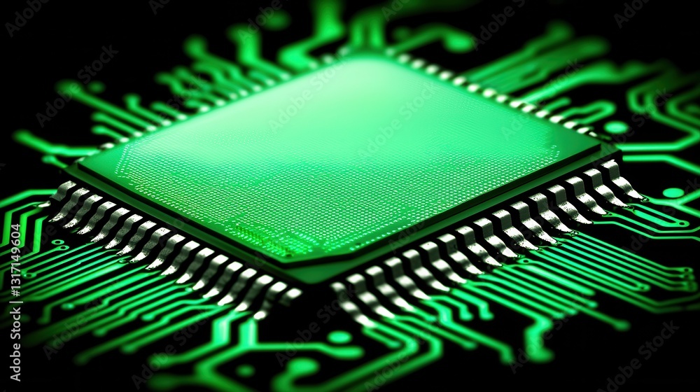 Aufkleber green microchip on circuit board with intricate technology design