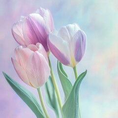 Naklejka premium Spring flowers. Tulips on pastel. Vintage greeting card.