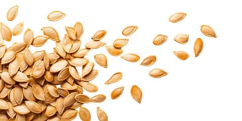 Pumpkin seeds isolated on white or transparent background, top view