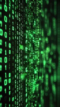 Green digital code stream, data flow, technology background, cybersecurity concept