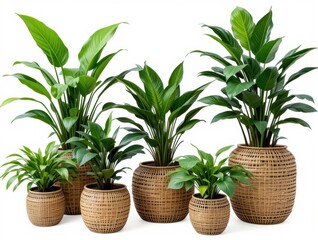 Obraz premium Assorted Indoor Greenhouse Plants in Eco-Friendly Woven Pots for Home Décor
