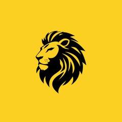 Fototapeta premium Powerful lion head logo in tribal style with bold black lines on a striking yellow background. Perfect for branding, sports teams, t-shirts, tattoos, and digital design. High-quality vector, scalable,