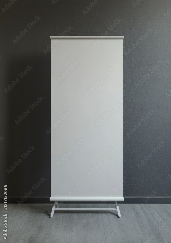 Poster display banner stand mockup in simple studio setting for advertising