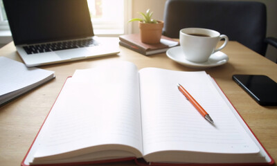 Student Desk with Study Materials and Laptop