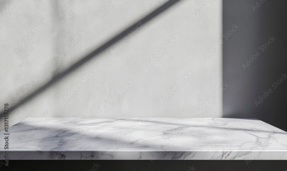 Poster marble tabletop with sunlight shadow for product display background
