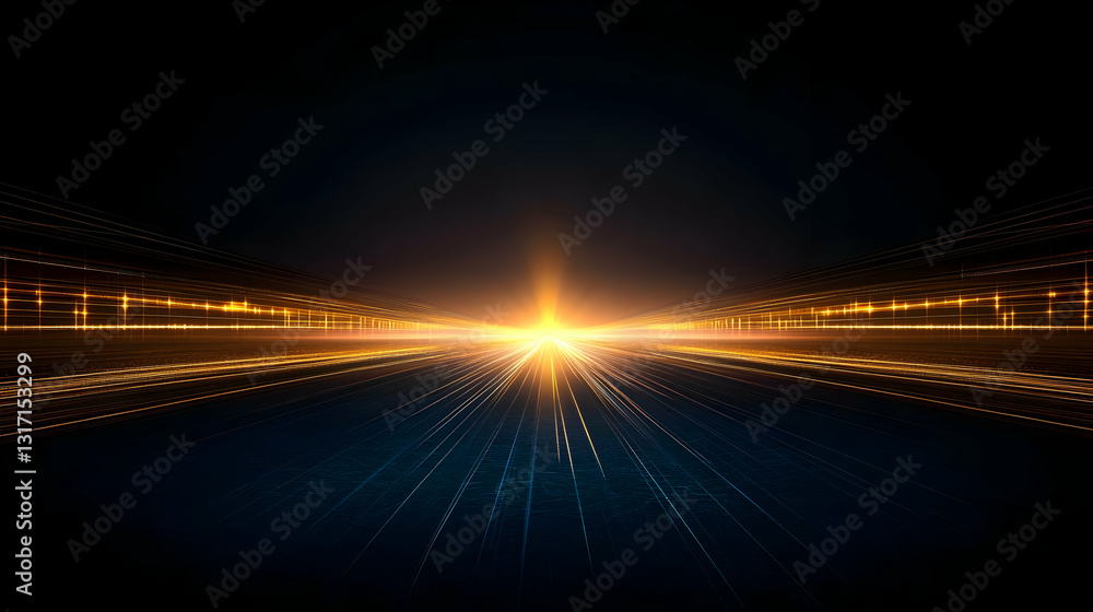 Aufkleber golden and blue lights streaking across dark background with sparkling particles creating futuristic
