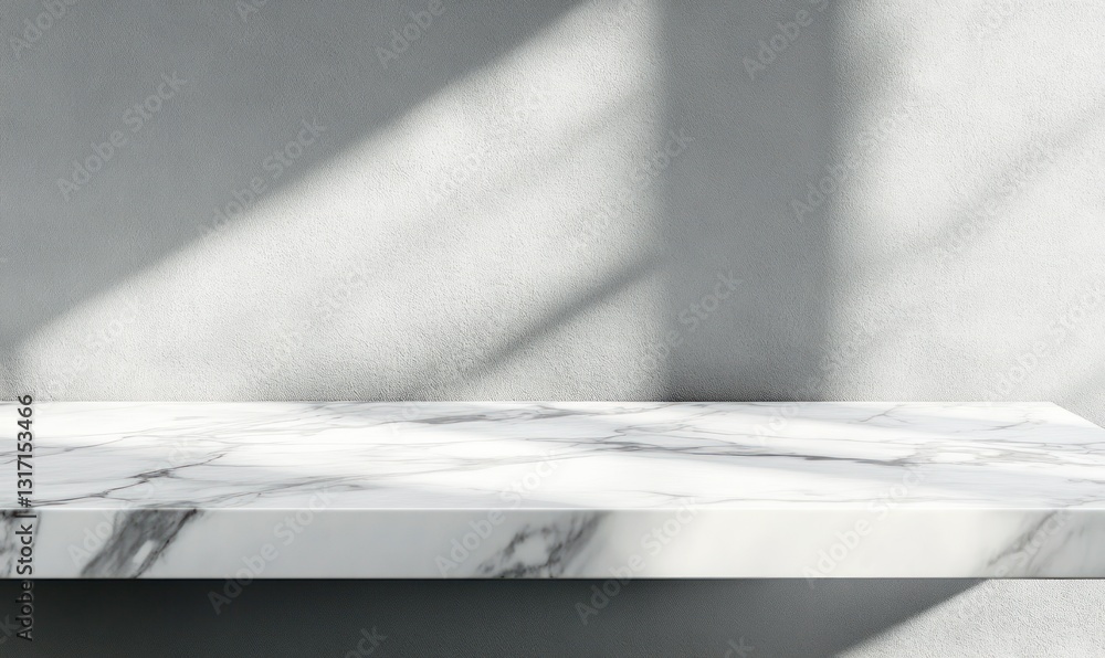 Poster white marble countertop product display background with window light