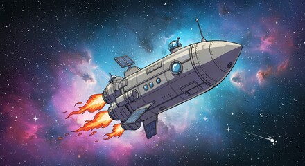 Obraz premium Vibrant Modern Rocket Illustration with Dynamic Motion Lines and Bright Gradients, Space Exploration Theme for Tech Websites, Posters, Educational Content – High-Quality