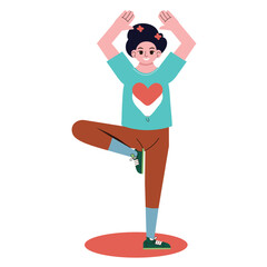 Vector of a little girl standing doing yoga exercise
