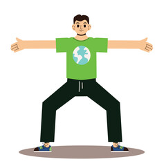 Illustration of a little boy standing doing muscle stretching exercises