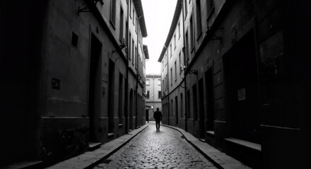 Fototapeta premium Cobbled Street in Old European City - Urban Exploration