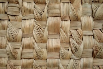 Obraz premium Woven straw mat texture, close-up, background blur