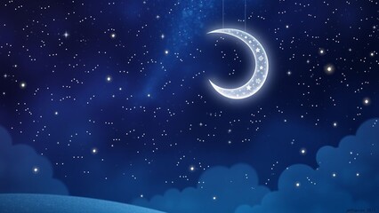 Naklejka premium Starry Night Sky with Moon