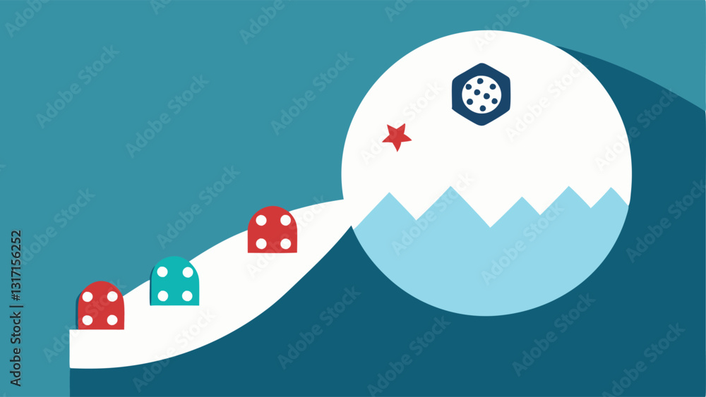 Poster snowball effect a snowball growing larger with icons of games and gambling as it rolls downhill ing 