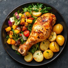 Grilled chicken with salad & potatoes