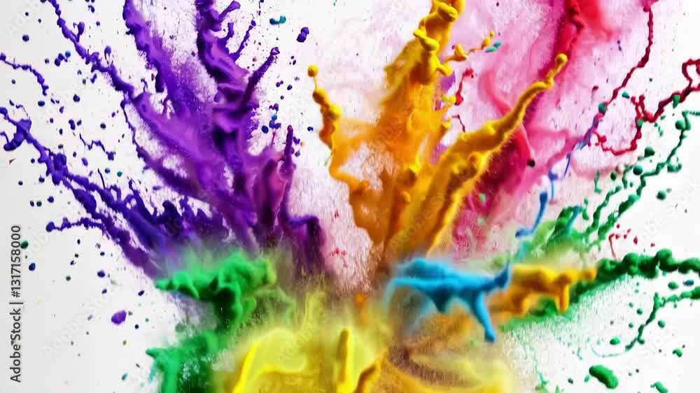 Poster burst of vibrant colorful paint splashes on white background. abstract art concept