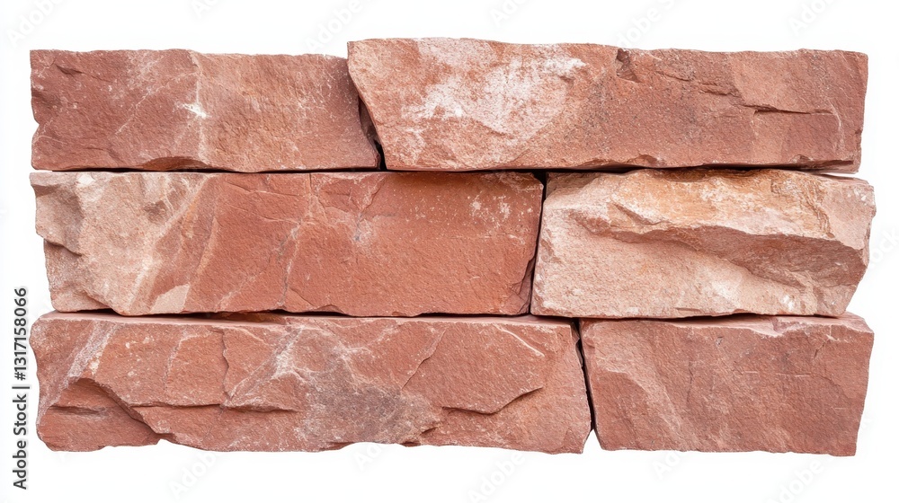 Poster weathered red sandstone bricks interlocking, forming rustic textured wall segment showcasing raw arc