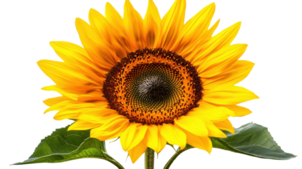 . "A freshly bloomed sunflower, isolated on transparent background, its petals open wide and facing toward the sun