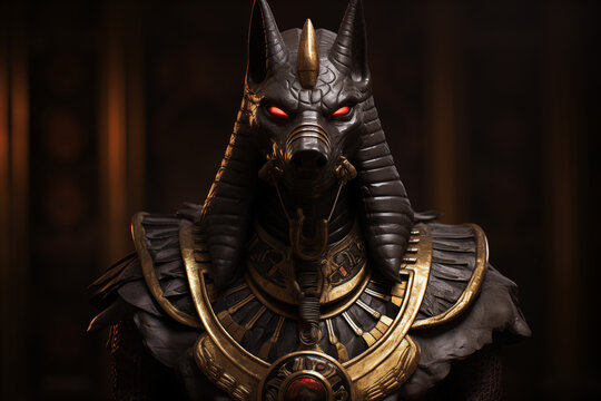 Anubis, the Egyptian God of the Dead, Jackal-Headed Deity of the Afterlife, Ancient Egyptian Mythology, Mummification and Funeral Rites, Symbol of Protection and Guidance for Souls in the Underworld. 