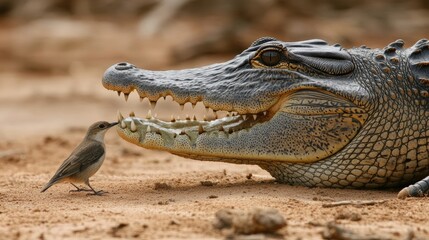 Fototapeta premium The harmonious coexistence of crocodiles and birds