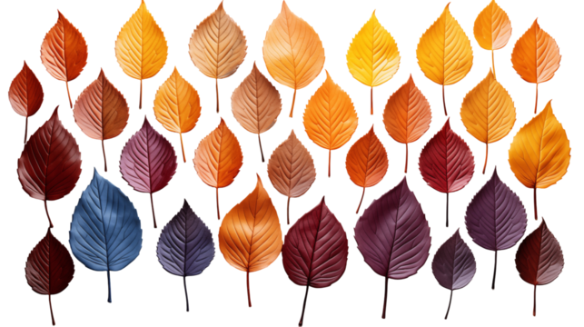 Autumn Leaves Gradient Colorful Fall Pattern, Artistic Design for Seasonal Themes, isolated on transparent background. - Powered by Adobe