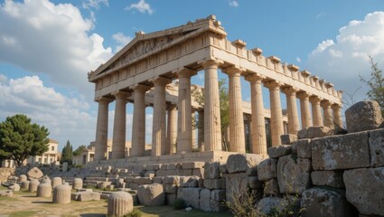 Obraz premium Ancient Temple Ruins of the Parthenon Under a Clear Sky in Greece During Daylight